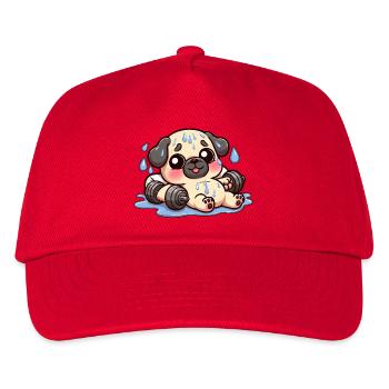 Cute Pug Cartoon Dumbbell Weightlifting - Kids’ Baseball Cap - red - Front
