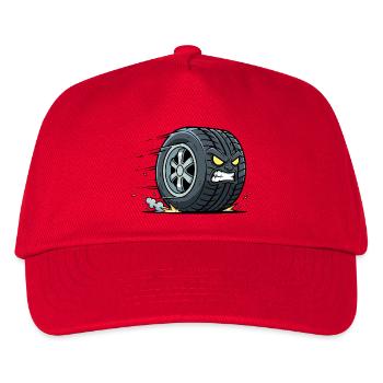Rasender Reifen mit wütendem Blick - Kinder Basecap - Rot - Vorne