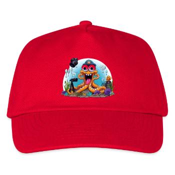 Tauchender Foto-Oktopus - Kinder Basecap - Rot - Vorne