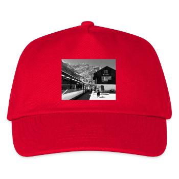 Bergstation in Schwarzweiß - Kinder Basecap - Rot - Vorne