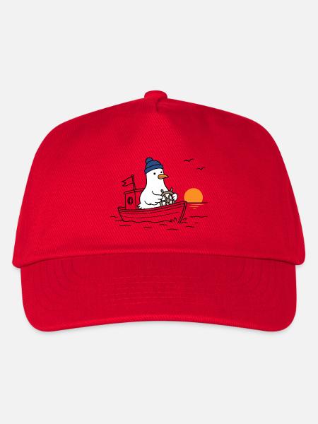 Möwe auf Boot im Sonnenuntergang - Kinder Basecap - Rot