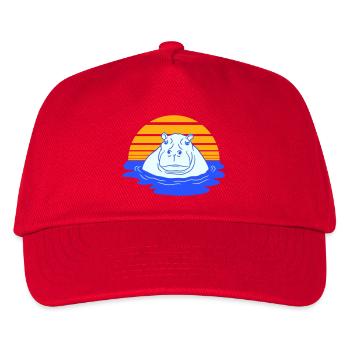 Hippopotamus Swimming Water Sun Cute Comic Cartoon - Kids’ Baseball Cap - red - Front