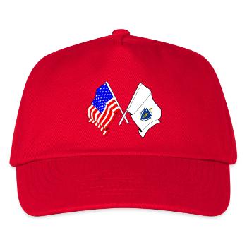 Flagge der USA und des Bundesstaates Massachusetts gekreuzt - Kinder Basecap - Rot - Vorne