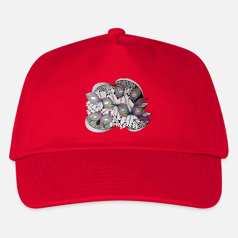 Pfauenfeder Doodle Muster - Kinder Basecap - Rot