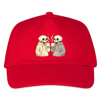 Cozy Skelett Paar mit Tassen – Warme Momente - Kinder Basecap - Rot - Vorne