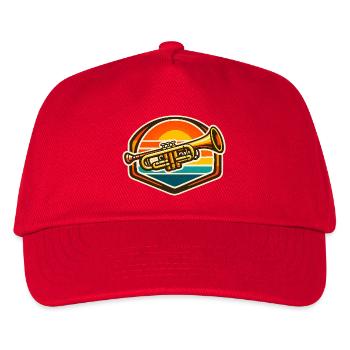 Retro Trompete Sonnenuntergang Motiv - Kinder Basecap - Rot - Vorne