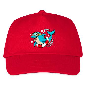 Lustiger Delfin mit Taucherbrille - Kinder Basecap - Rot - Vorne