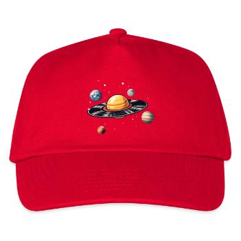 Schallplatten Planet im Weltraum - Kinder Basecap - Rot - Vorne