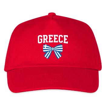 GREECE lettering and blue and white bow - Kids’ Baseball Cap - red - Front