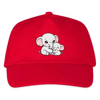 Elefantenmutter kuschelt mit ihrem kleinen Baby - Kinder Basecap - Rot - Vorne