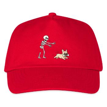 Halloween, Französische Bulldogge, Skelett - Kinder Basecap - Rot - Vorne