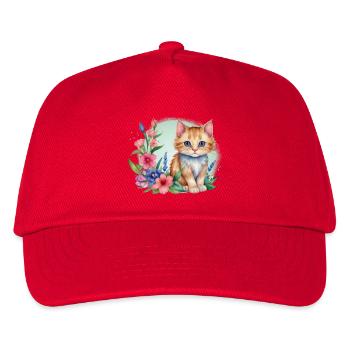 Kätzchen in einer Blumenwiese - Kinder Basecap - Rot - Vorne