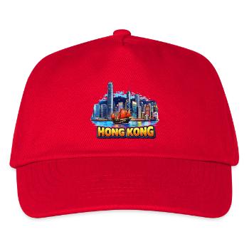 Hong Kong Skyline  - Kinder Basecap - Rot - Vorne
