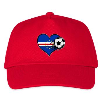 Kap Verde Flagge Fußball mit Herz  - Kinder Basecap - Rot - Vorne
