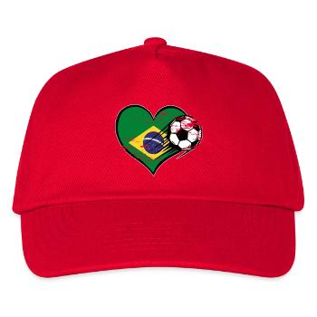 Brasilien Flagge Fußball mit Herz used - Kinder Basecap - Rot - Vorne