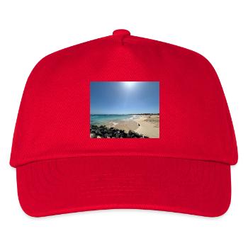 Strand in der Sonne: Blau und Sand - Kinder Basecap - Rot - Vorne