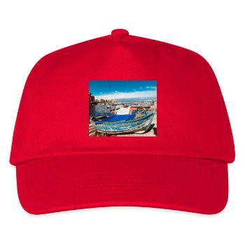 Blaue Boote im Hafen - Kinder Basecap - Rot - Vorne