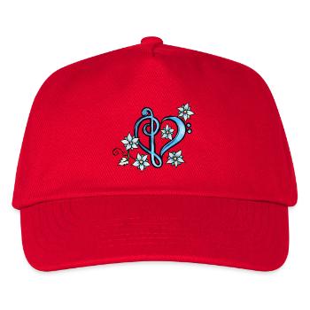 Blaues Trippelherz mit floraler Blüte - Kinder Basecap - Rot - Vorne