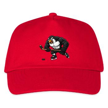 Pinguin Eishockey Spieler Comic Motiv - Kinder Basecap - Rot - Vorne