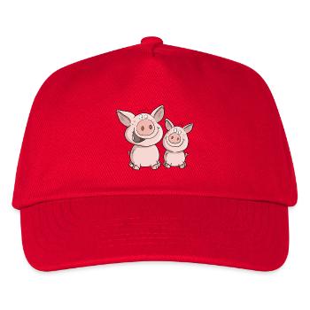 Zwei Kleine Schweinchen Im Glück I Comic Schweine - Kinder Basecap - Rot - Vorne
