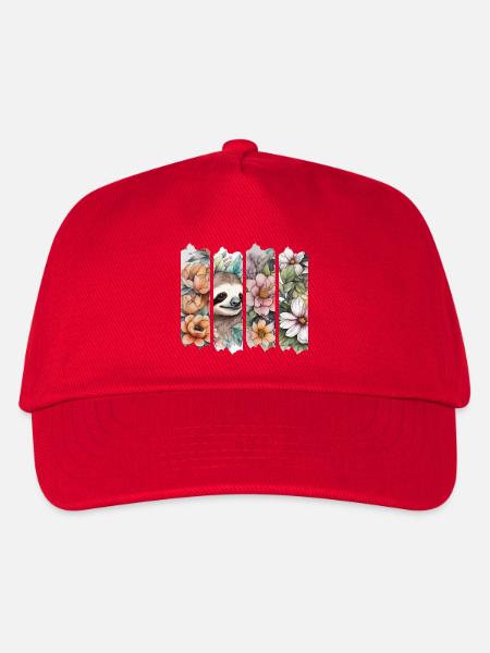 Wasserfarbene Blüten mit Faultier - Kinder Basecap - Rot