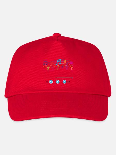 Musiknoten, Musikplayer, bunte Musiksymbole - Kinder Basecap - Rot