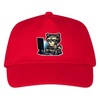 Gaming Raccoon – Gamer Raccoon with Controller - Kids’ Baseball Cap - red - Front