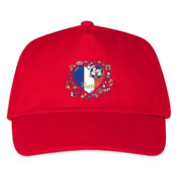 Herz Frankreich Hahn Motiv - Kinder Basecap - Rot - Vorne