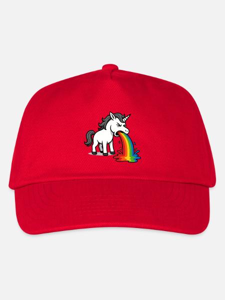 Kotzendes Einhorn – Lustiges Regenbogen Design - Kinder Basecap - Rot