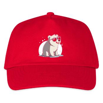 Schicker Eisbär mit Brille - Kinder Basecap - Rot - Vorne