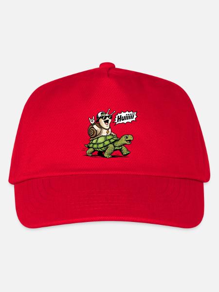 Huiiiii Schnecke auf Schildkröte Comic Motiv - Kinder Basecap - Rot