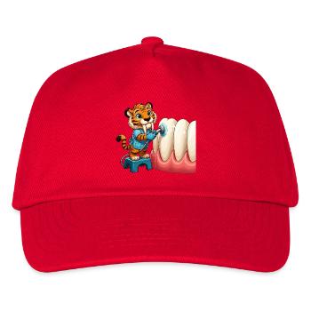 Tiger Brushing Teeth Cartoon - Kids’ Baseball Cap - red - Front