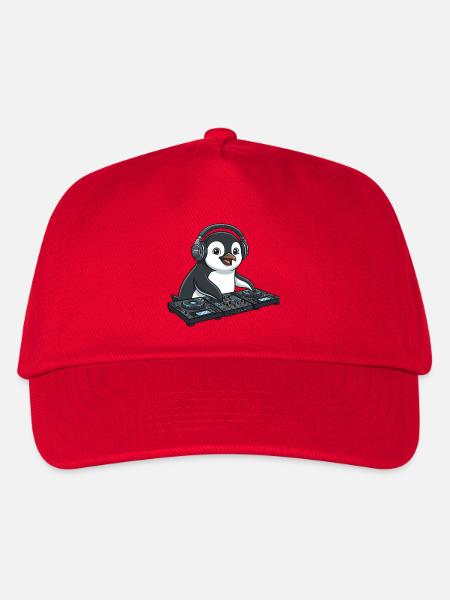 Pinguin DJ Musik Techno Party Comic - Kinder Basecap - Rot