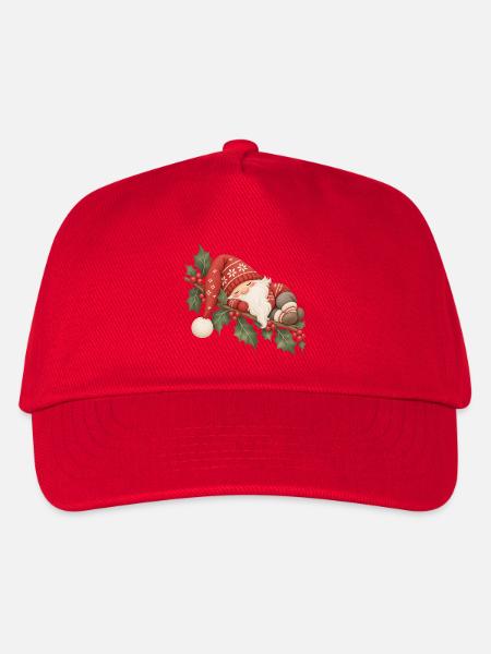 Schlafender Weihnachtswichtel auf Stechpalme  - Kinder Basecap - Rot