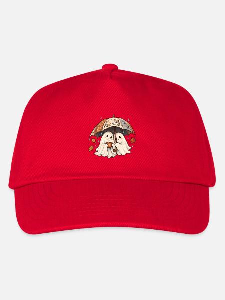 Zwei Geisterfreunde unter Herbstschirm und Regen - Kinder Basecap - Rot