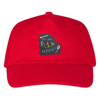 Ich bin 1. Klasse | Tafel Kreide - blau grün - Kinder Basecap - Rot - Vorne