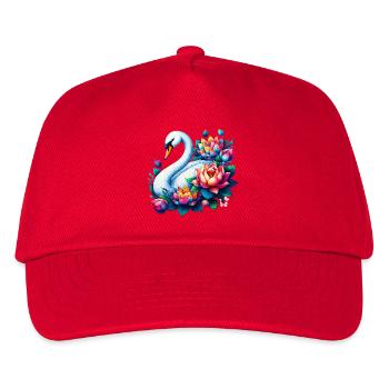 Schwan verziert mit Lotusblüten - Kinder Basecap - Rot - Vorne
