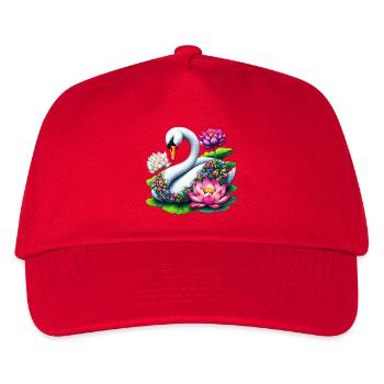 Schwan verziert mit Lotusblüten - Kinder Basecap - Rot - Vorne