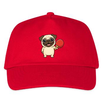 Süßer Mops beim Tischtennis Cartoon Hund - Kinder Basecap - Rot - Vorne