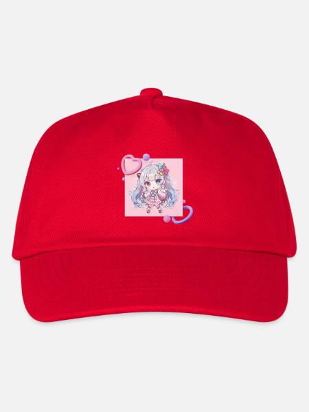 Pastell-Chibi Herzakzent - Kinder Basecap - Rot