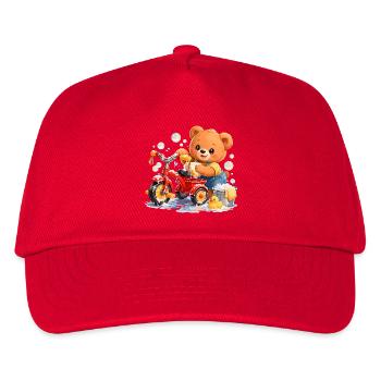 Kinder Shirt Bär putzt Dreirad Frühjahrsputz - Kinder Basecap - Rot - Vorne