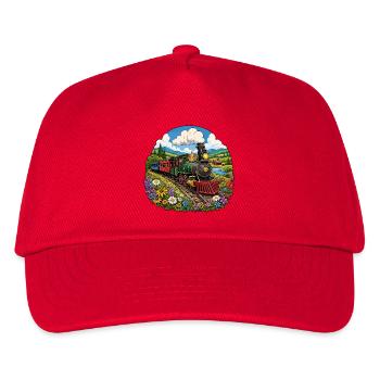 Steam locomotive in a colourful sea of flowers - Kids’ Baseball Cap - red - Front