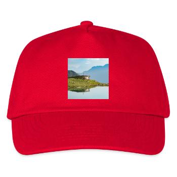 Hauerseehütte mit Bergsee und Alpenpanorama - Kinder Basecap - Rot - Vorne