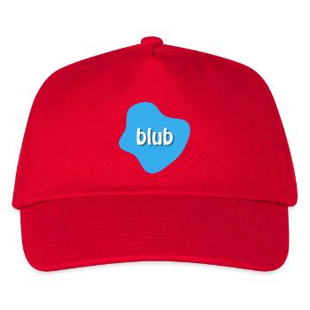 Text "blub" auf blauem Fleck, Klecks - Kinder Basecap - Rot - Vorne