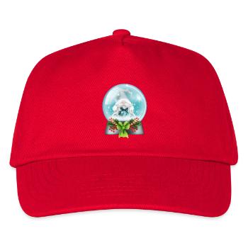Schneekugel Weihnachtsmann mit Zuckerstangen - Kinder Basecap - Rot - Vorne