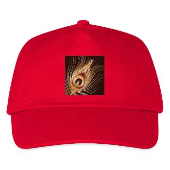 von Hand gezeichnete goldfarbene Pfauenfeder - Kinder Basecap - Rot - Vorne