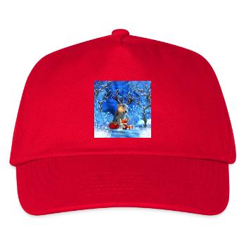 Kleines Rentier und niedlicher Fuchs wünschen Ihnen ein frohes Weihnachtsfest - Kinder Basecap - Rot - Vorne