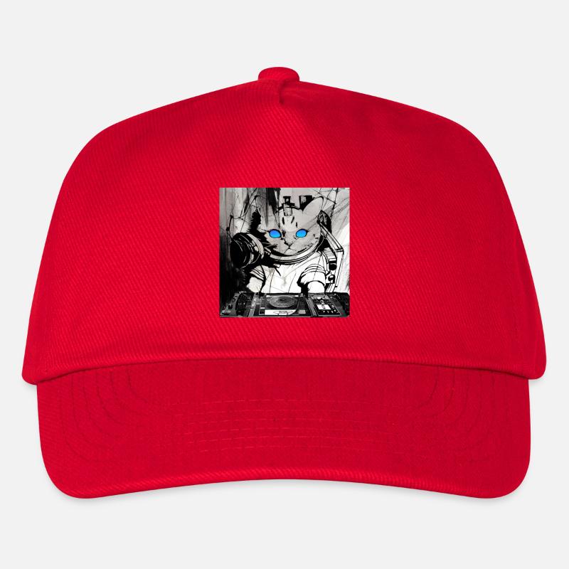 Katzen DJ Artwork - Kinder Basecap - Rot