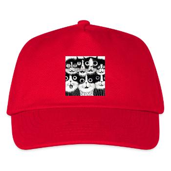Schwarz-Weiße Katzen die lächeln, Illustration - Kinder Basecap - Rot - Vorne