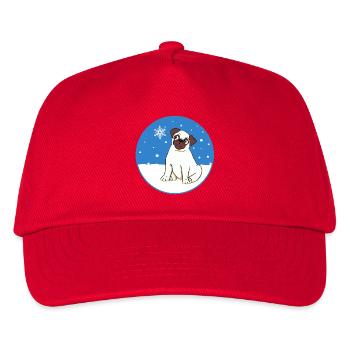 Mops im Schnee - Kinder Basecap - Rot - Vorne